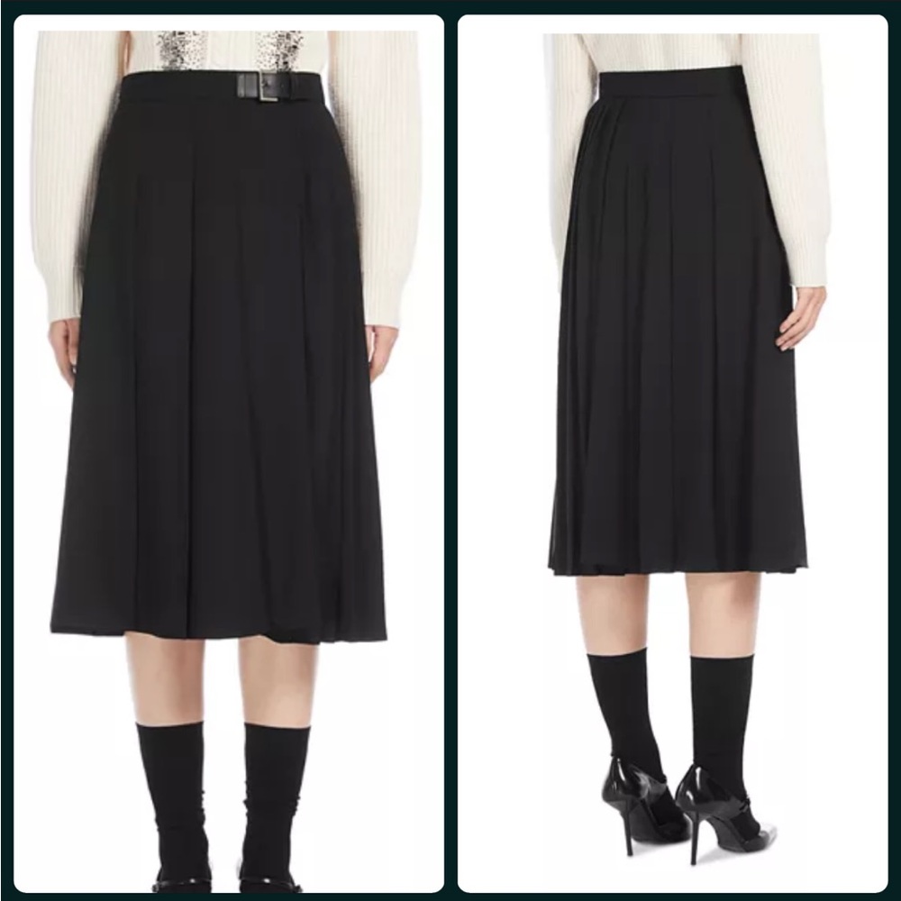 Max Mara Studio “Estella” Pleated Virgin Wool Midi Skirt